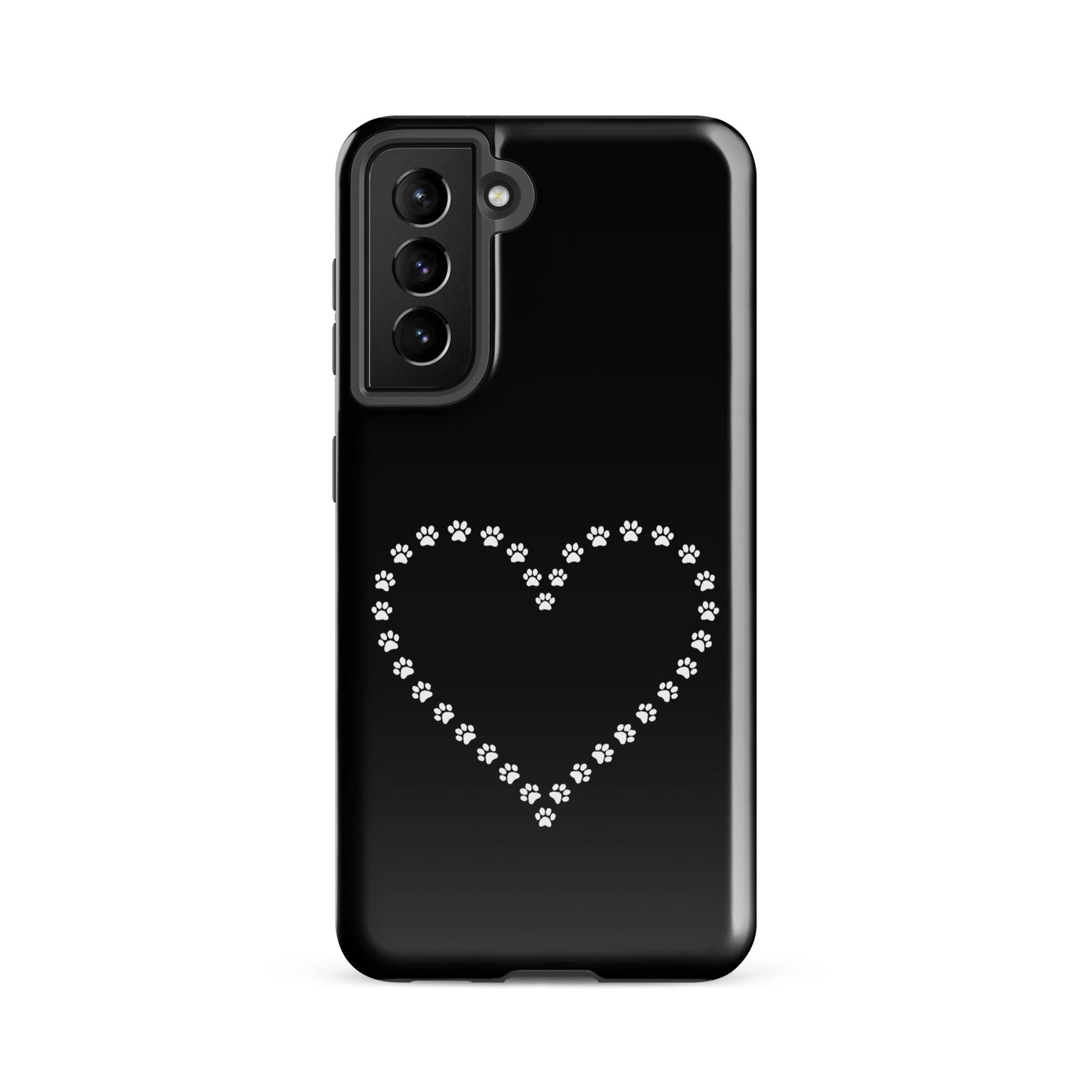 Phone Case for Samsung Galaxy with Paw Print Heart Design in Black/White, ideal for pet lovers, featuring durable protection and style.