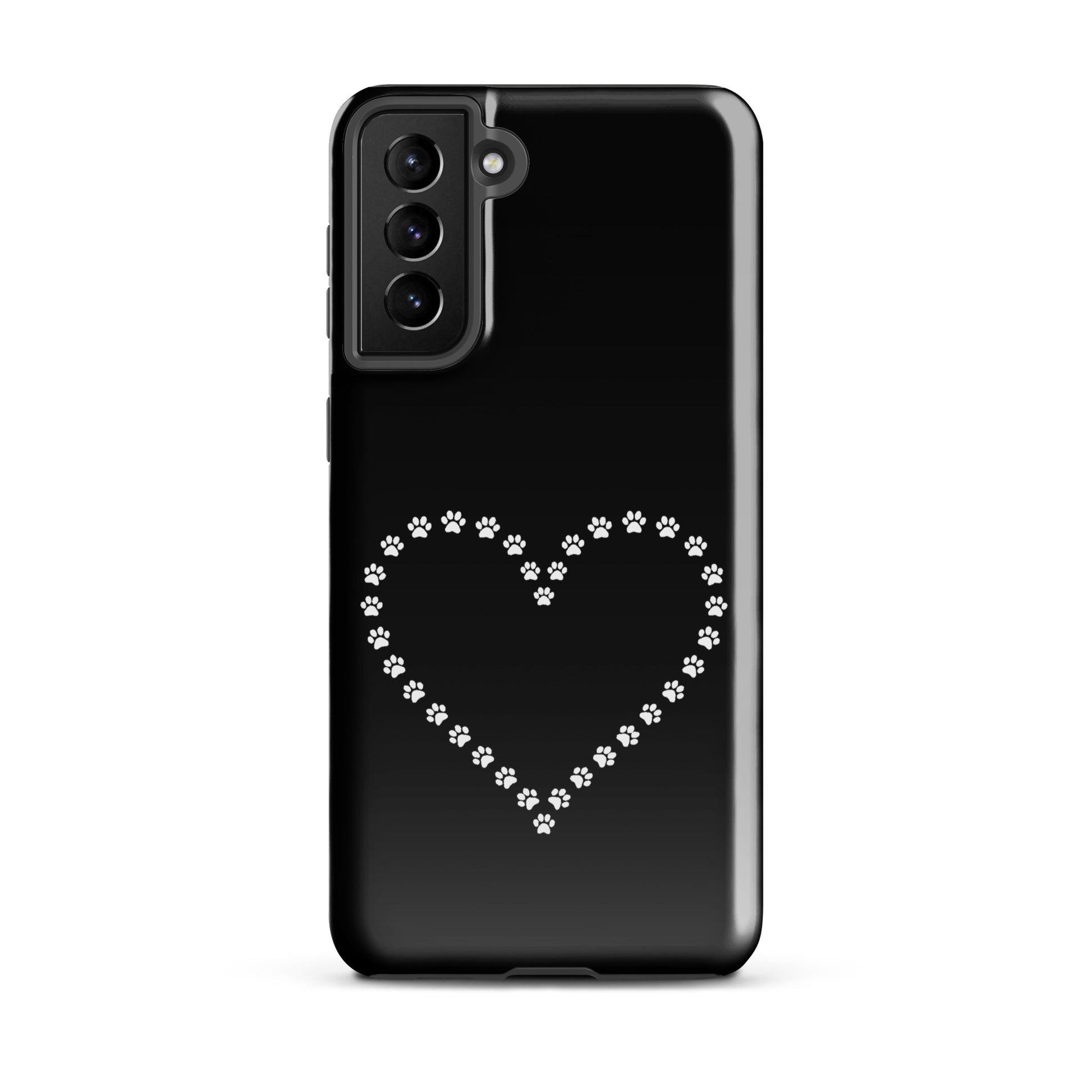 Phone Case for Samsung Galaxy with heart paw print design in black and white for pet lovers, featuring durable protection.