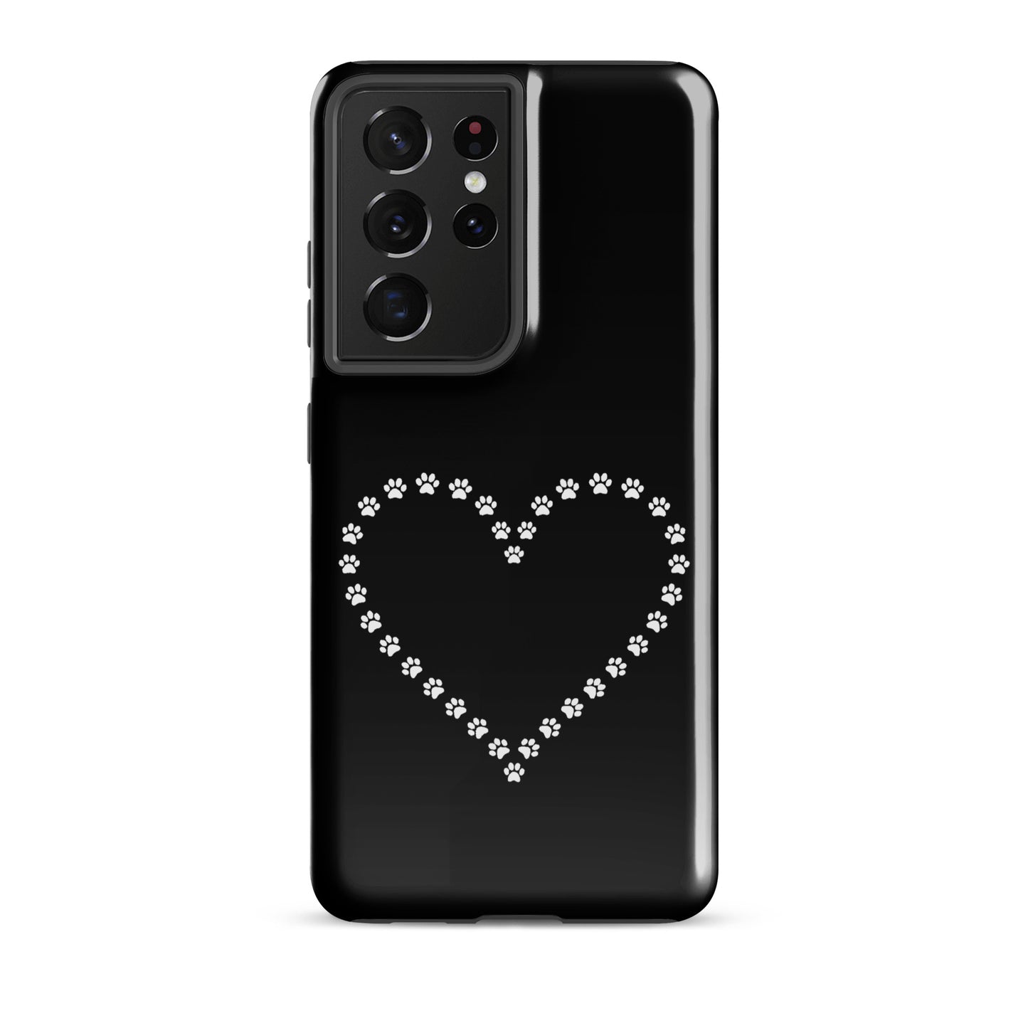 Phone Case for Samsung Galaxy with paw print heart design in black and white, ideal for pet lovers seeking stylish protection.