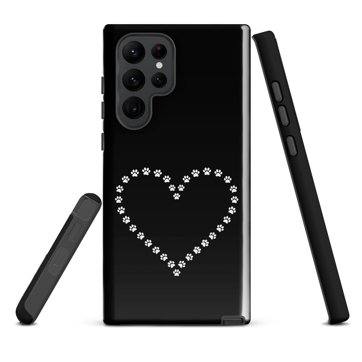 Phone Case for Samsung Galaxy with paw print heart design in black and white for pet lovers