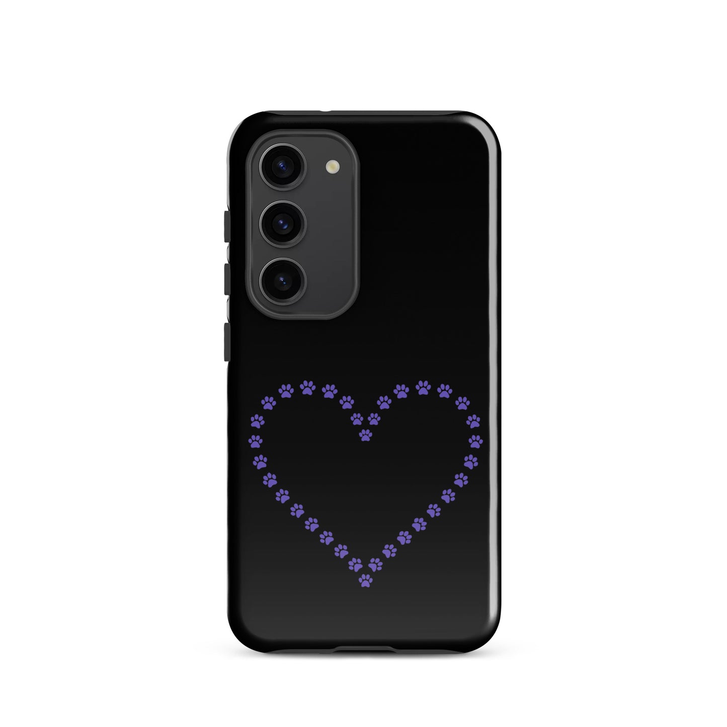 Phone Case for Samsung Galaxy with purple paw print heart design, ideal for pet lovers seeking stylish and protective accessories.