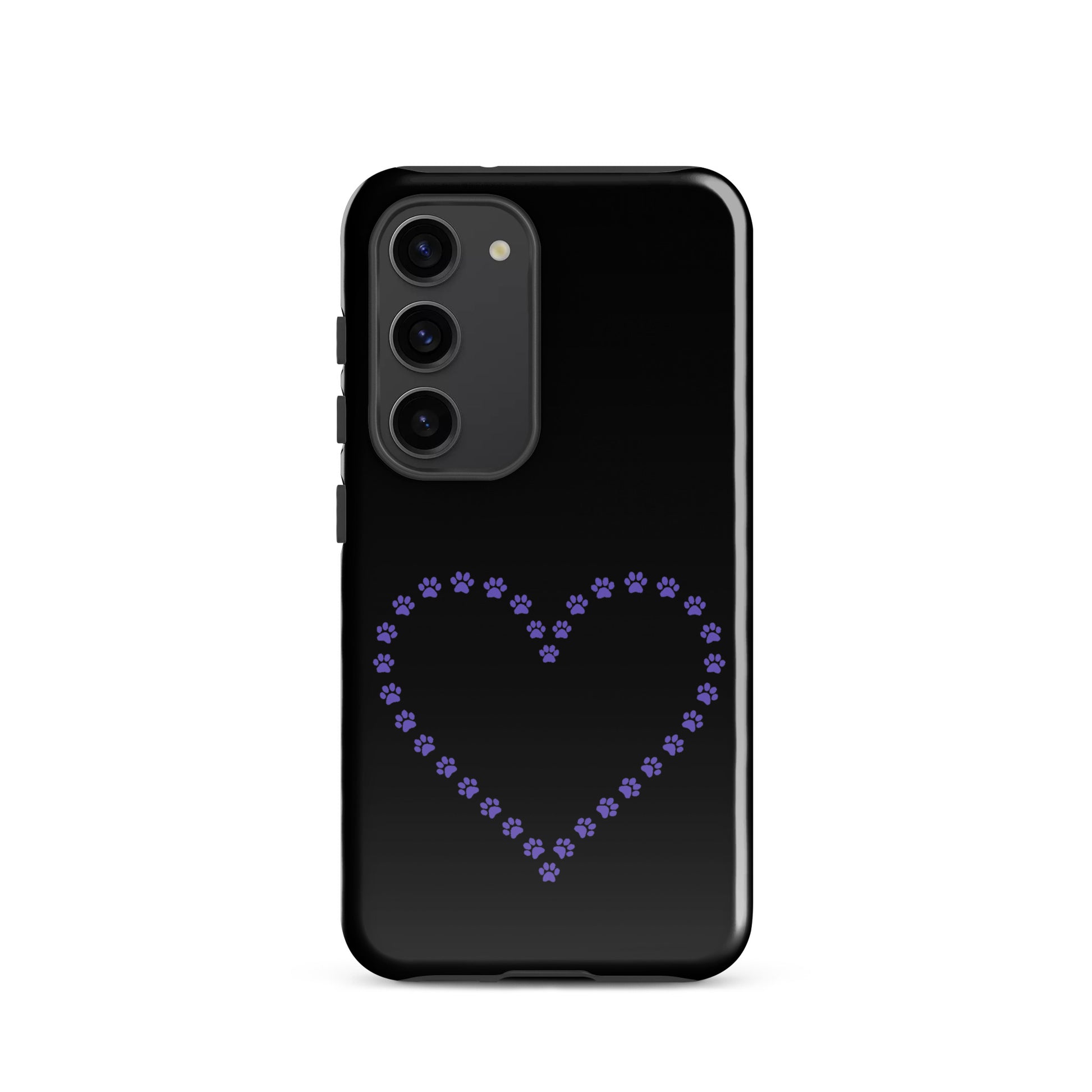 Phone Case for Samsung Galaxy with purple paw print heart design, ideal for pet lovers seeking stylish and protective accessories.