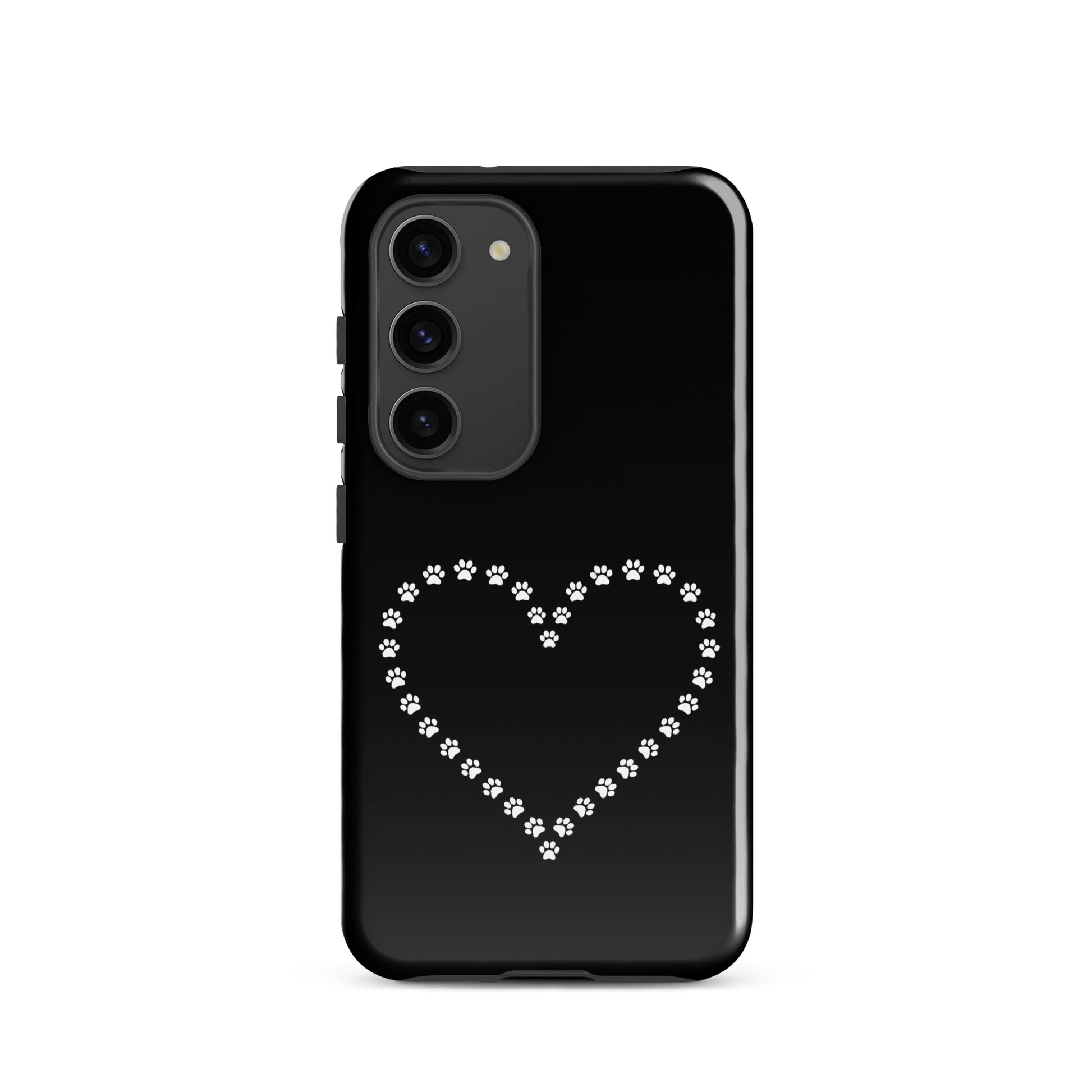 Phone Case for Samsung Galaxy with paw print heart design in black and white for cat and dog lovers, durable and stylish.
