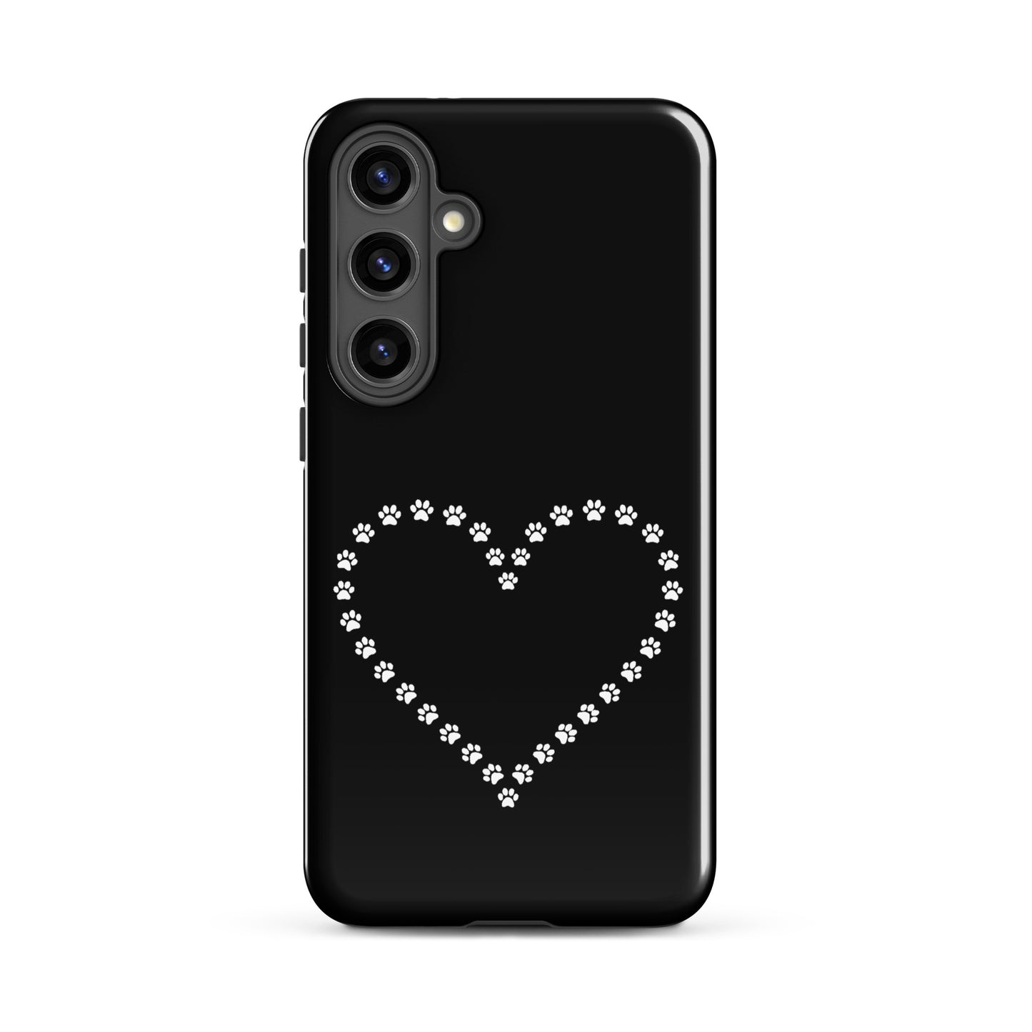 Phone Case for Samsung Galaxy with paw print heart design in black and white, ideal for pet lovers seeking charm and protection.