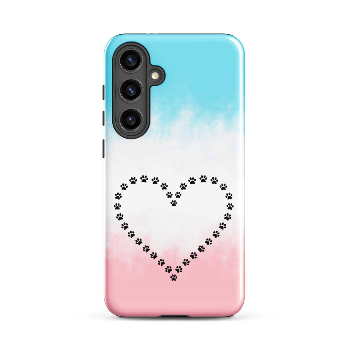 Phone Case for Samsung Galaxy with paw print heart design in blue white pink for pet lovers