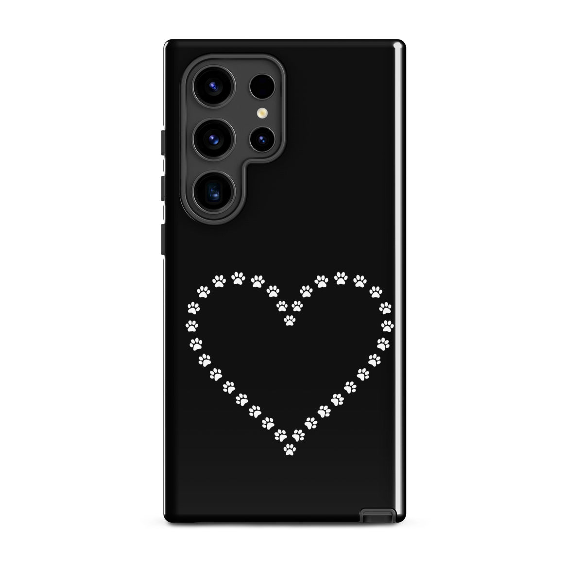 Phone Case for Samsung Galaxy with black and white paw print heart design, perfect for pet lovers seeking style and protection.