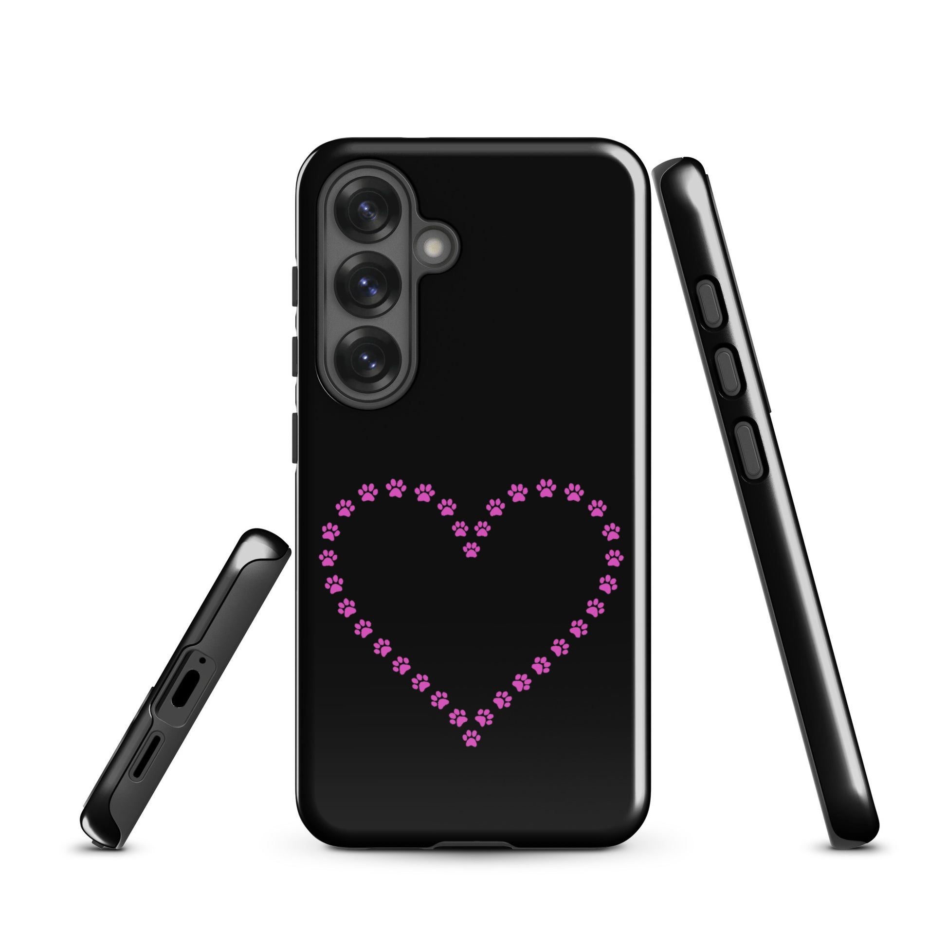 Phone Case for Samsung Galaxy with pink paw print heart design, perfect for pet lovers, blending style and durability.