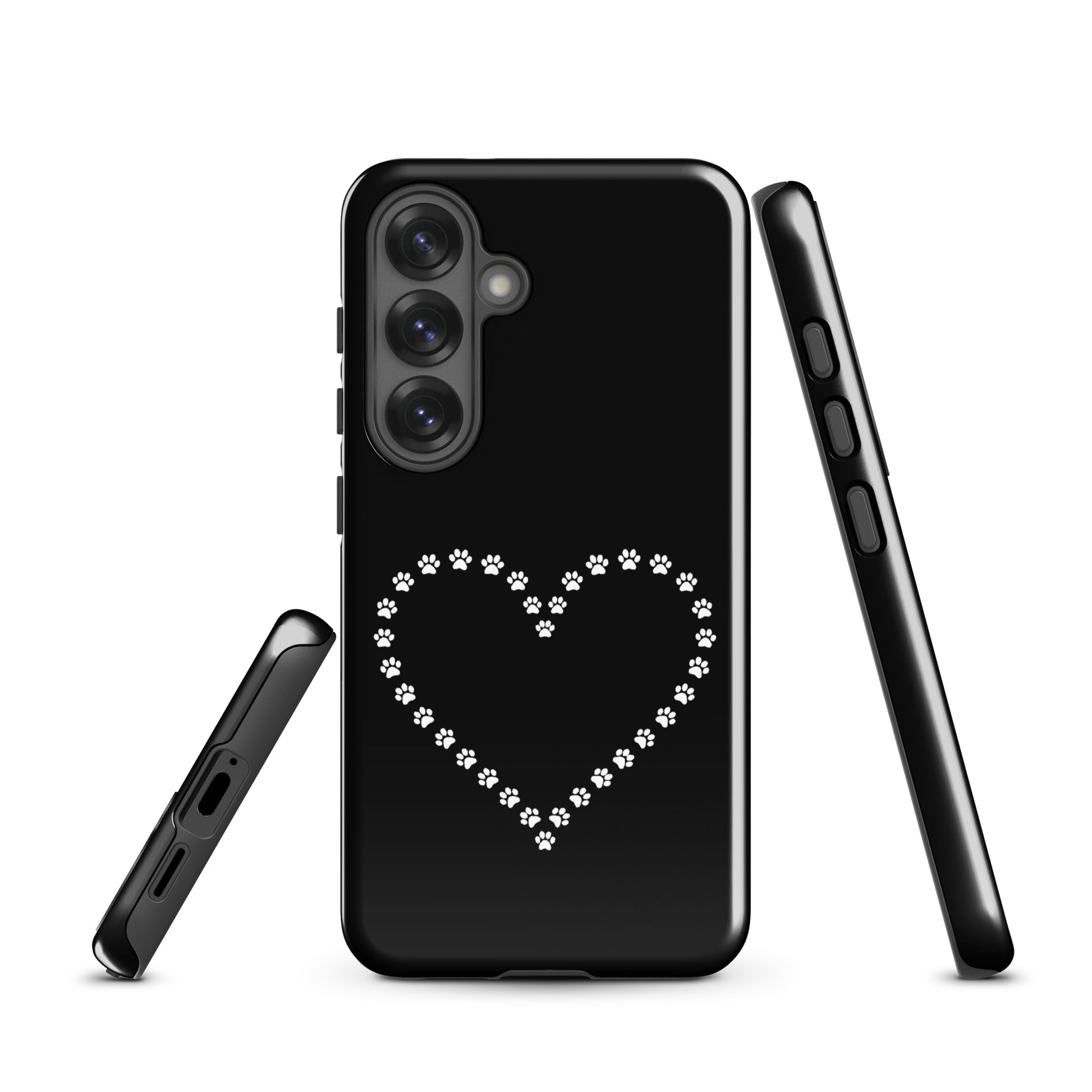 Phone Case for Samsung Galaxy with paw print heart design in black and white, ideal for pet lovers and durable for daily use.
