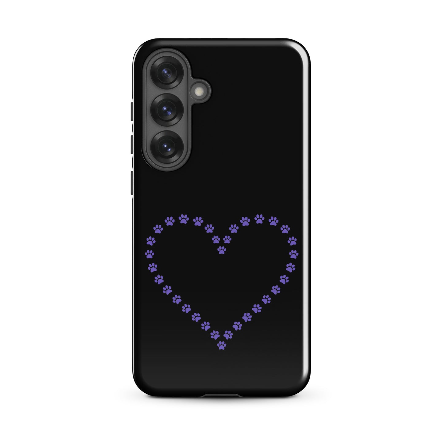 Phone Case for Samsung Galaxy with paw print heart design, perfect for pet lovers, in black and purple.