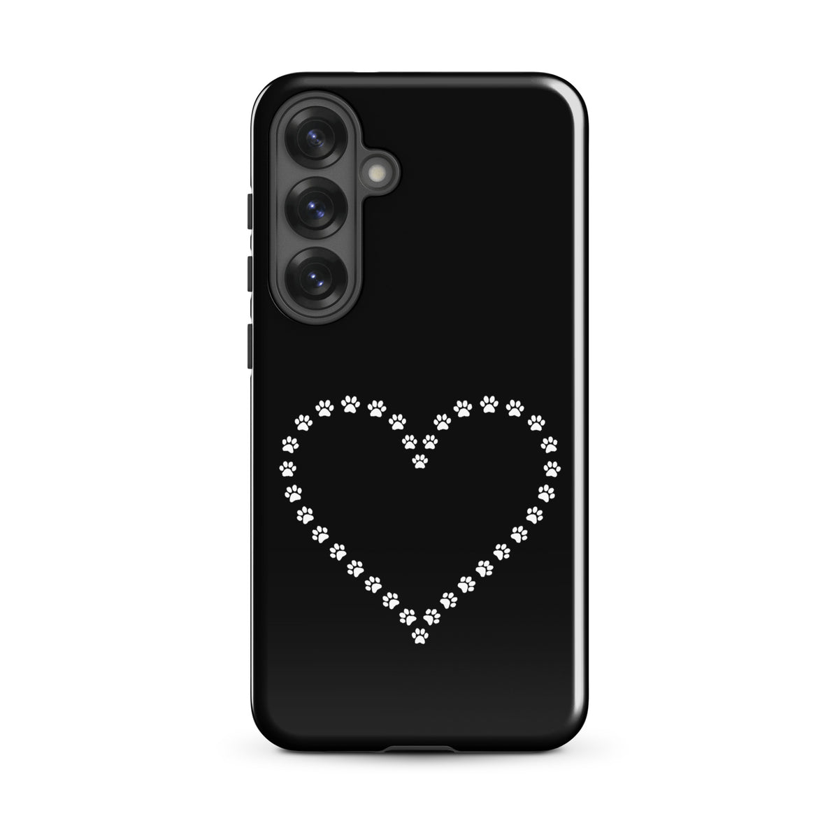 Phone Case for Samsung Galaxy with paw print heart design in black and white for pet lovers.
