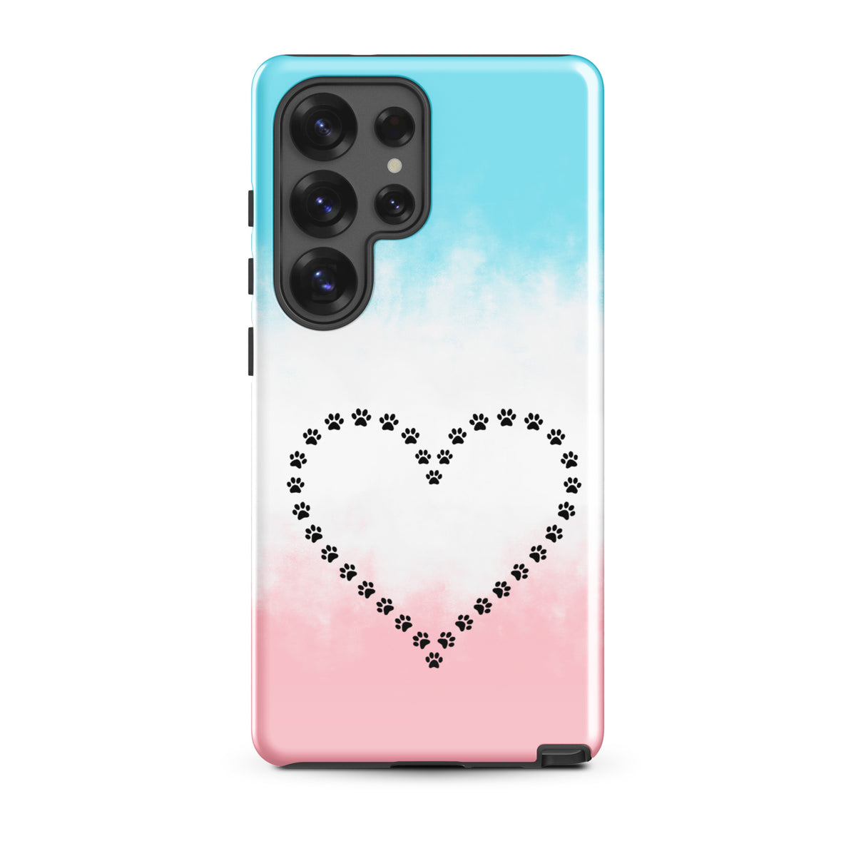 Phone Case for Samsung Galaxy with Paw Print Heart Design in Blue, White, Pink for Pet Lovers