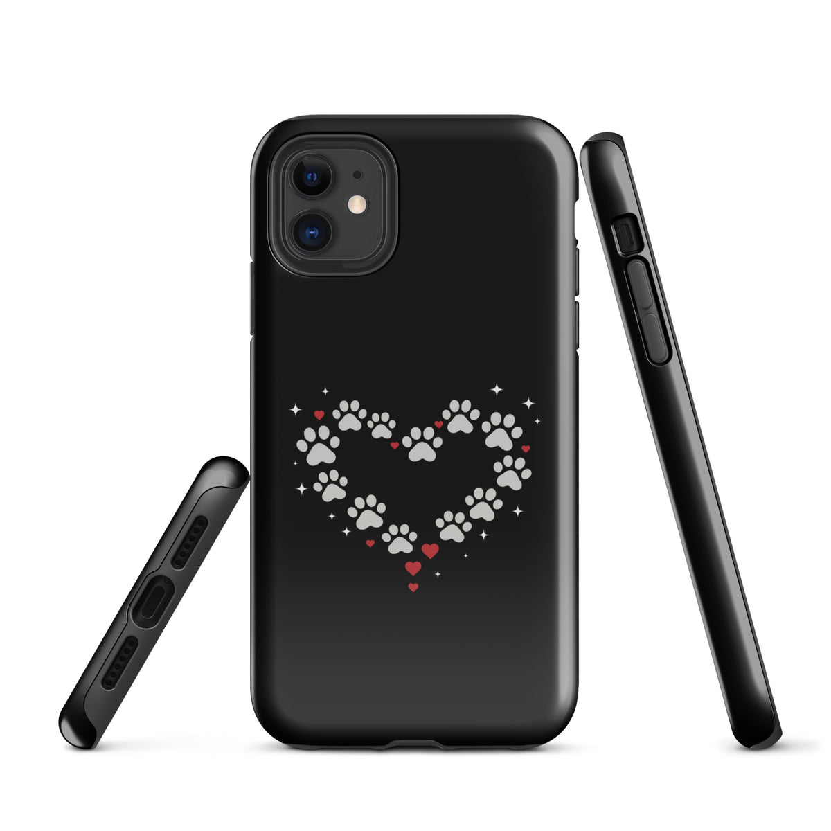 Phone Case with paw-print heart design, perfect for pet lovers, offering stylish protection for iPhone with luxury feel.