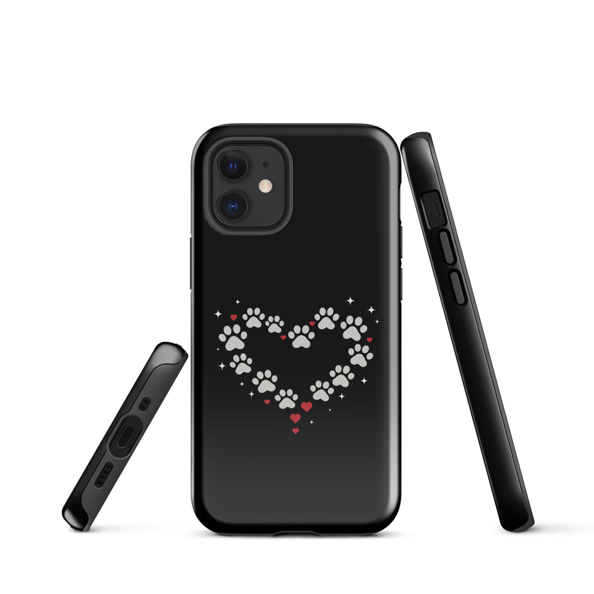 Phone Case with paw-print heart design for iPhone, perfect for stylish pet lovers seeking charm and luxury in tech accessories.