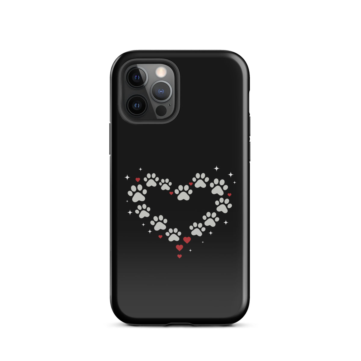 Phone Case with paw-print heart design on black background for stylish pet lovers.