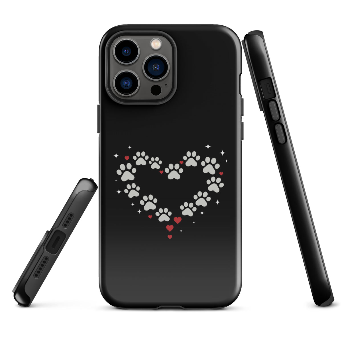Phone Case with paw-print heart design for iPhone, perfect for stylish pet lovers seeking luxury and animal-themed protection.