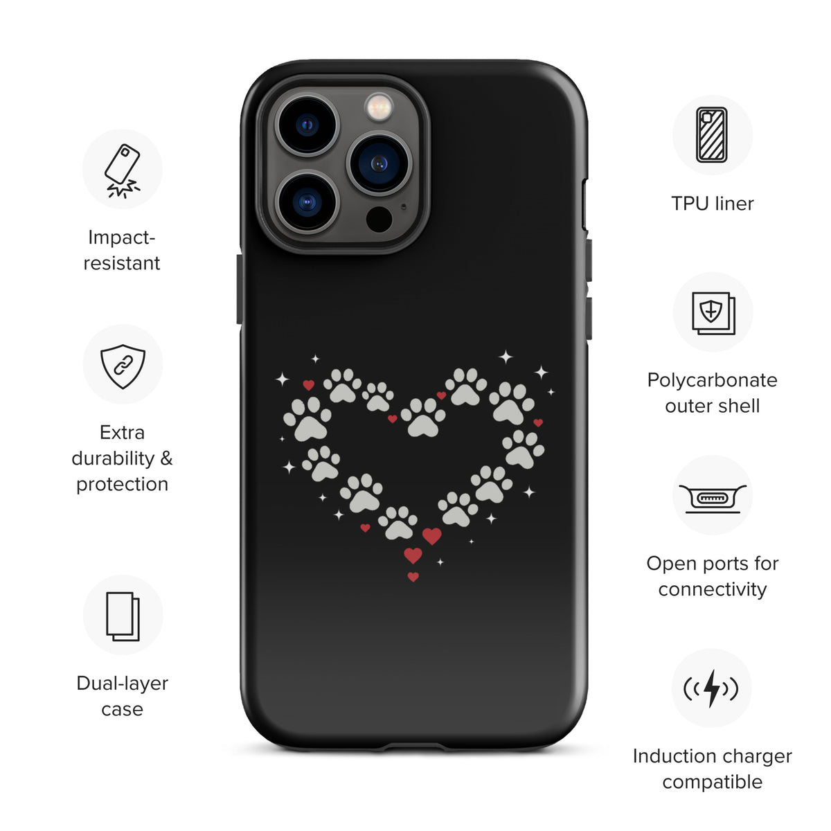 Phone Case for iPhone with paw-print heart design, perfect for stylish pet lovers seeking charm and upscale protection.