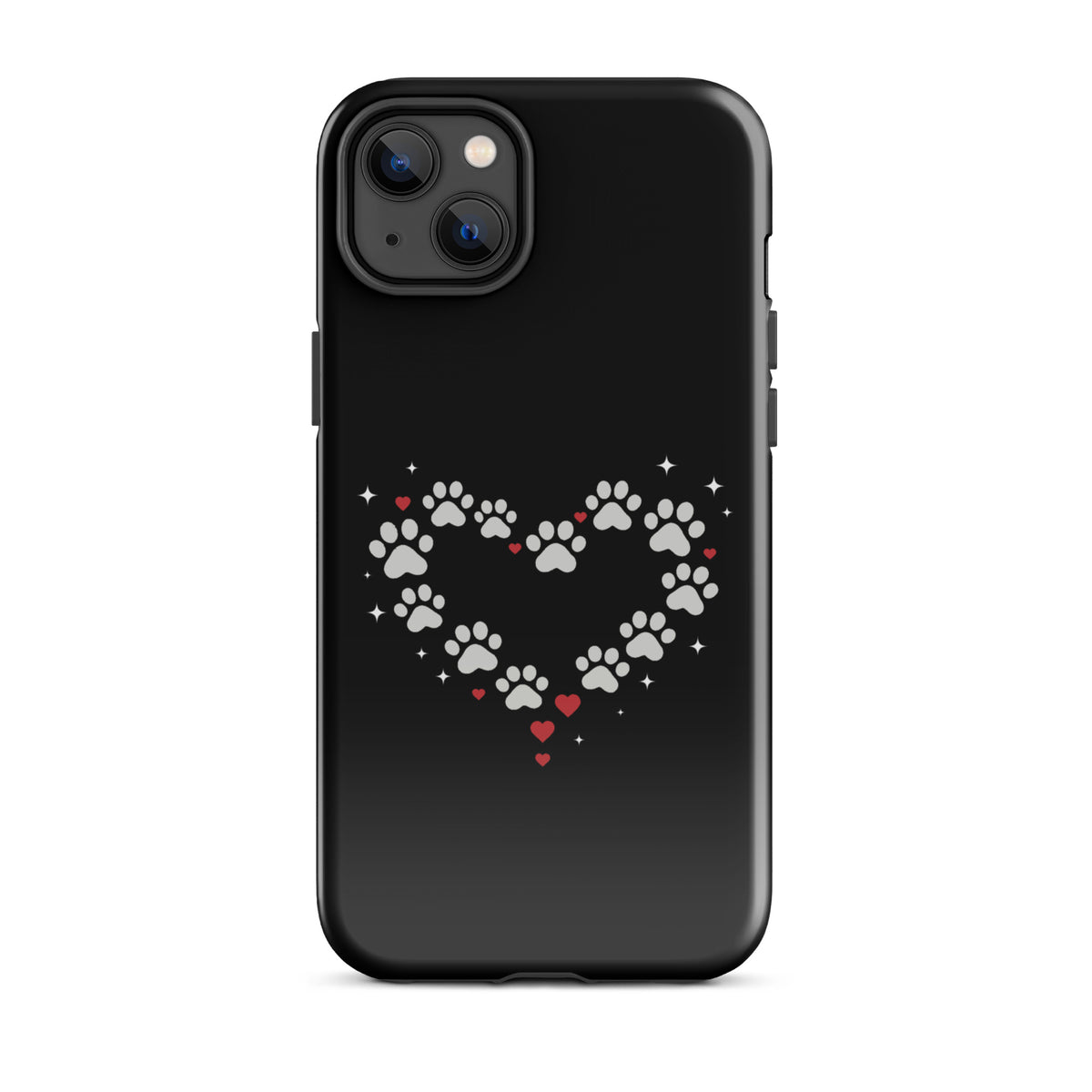 Phone Case for iPhone with paw-print heart design on black background