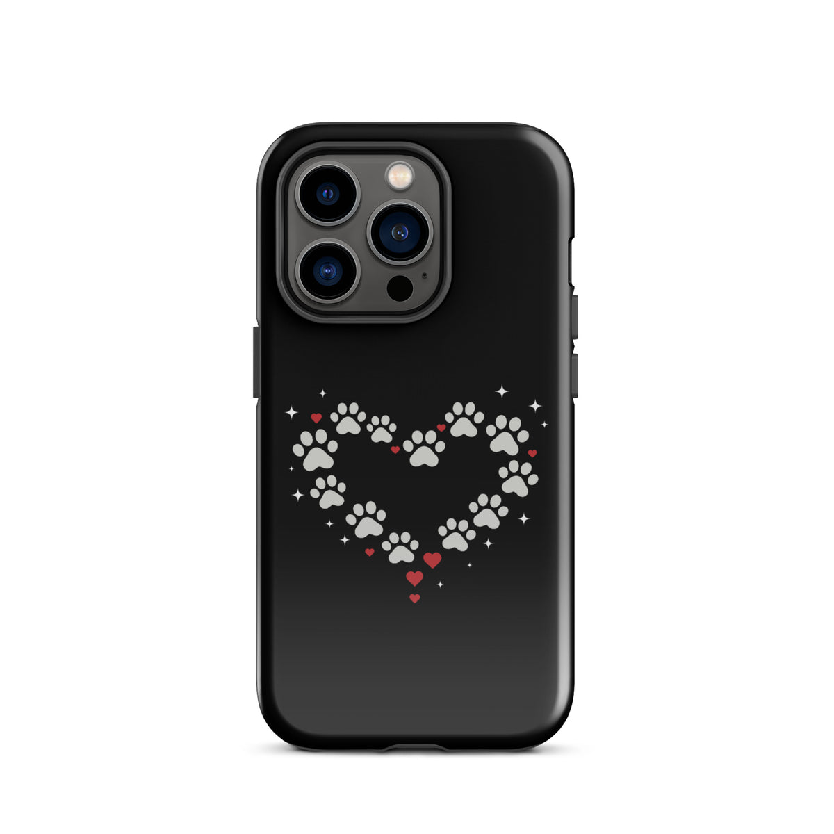 Phone Case with paw-print heart design on black background for iPhone, perfect for stylish pet lovers.