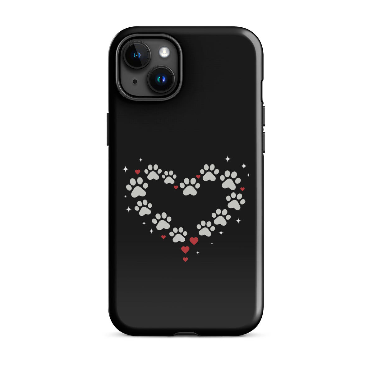 Phone Case for iPhone featuring a paw-print heart design on a black background, perfect for stylish pet lovers.