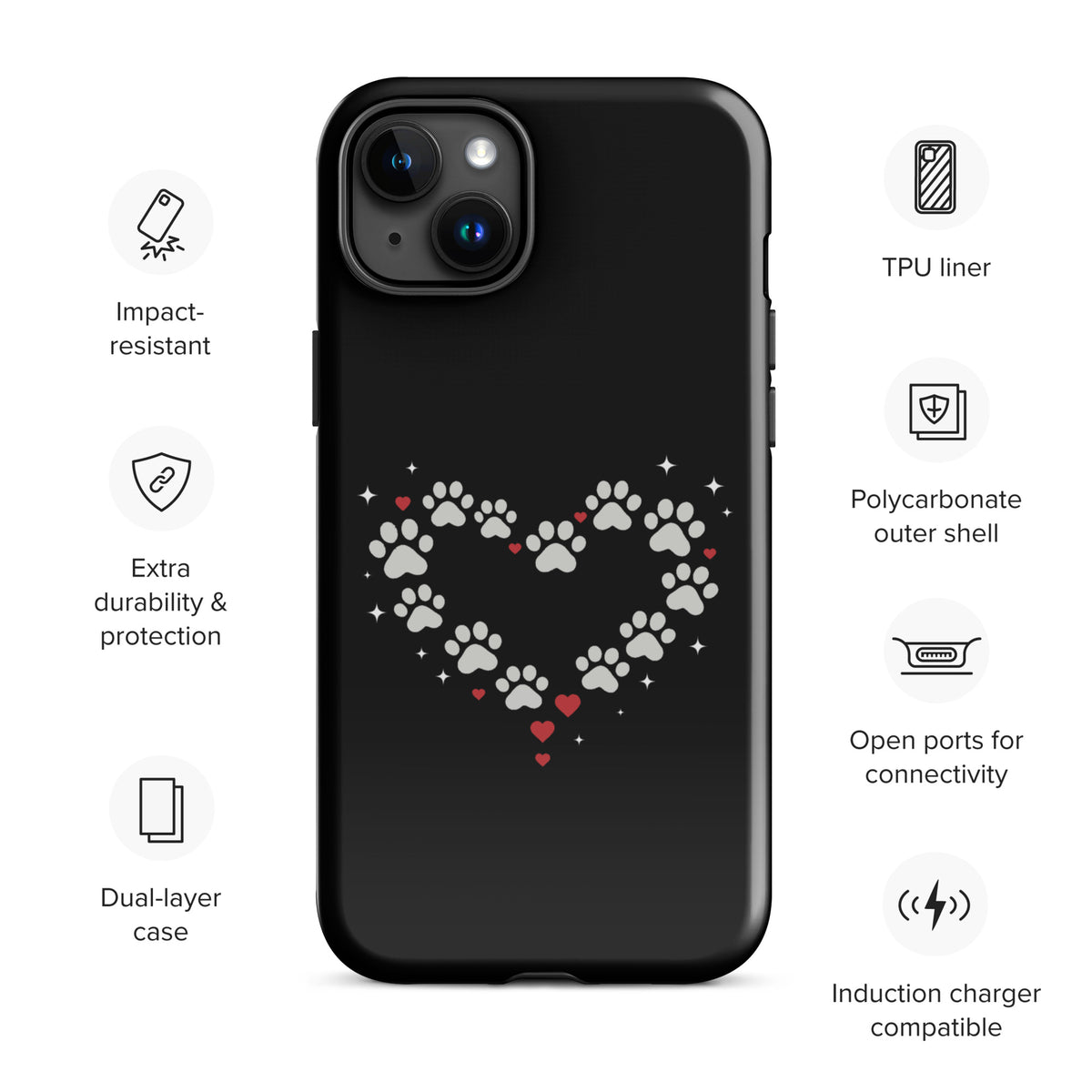 Phone Case for iPhone with paw-print heart design, ideal for stylish pet lovers seeking luxury protection.