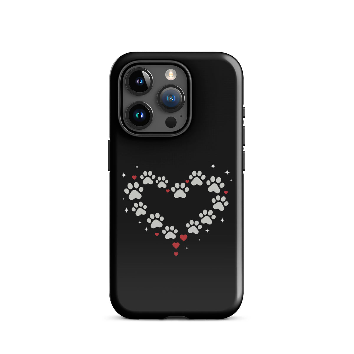 Phone Case with paw-print heart design for stylish pet lovers on black backdrop
