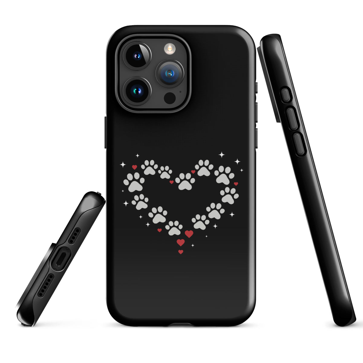 Phone Case for iPhone with paw-print heart design, perfect for stylish pet lovers seeking luxury and protection.