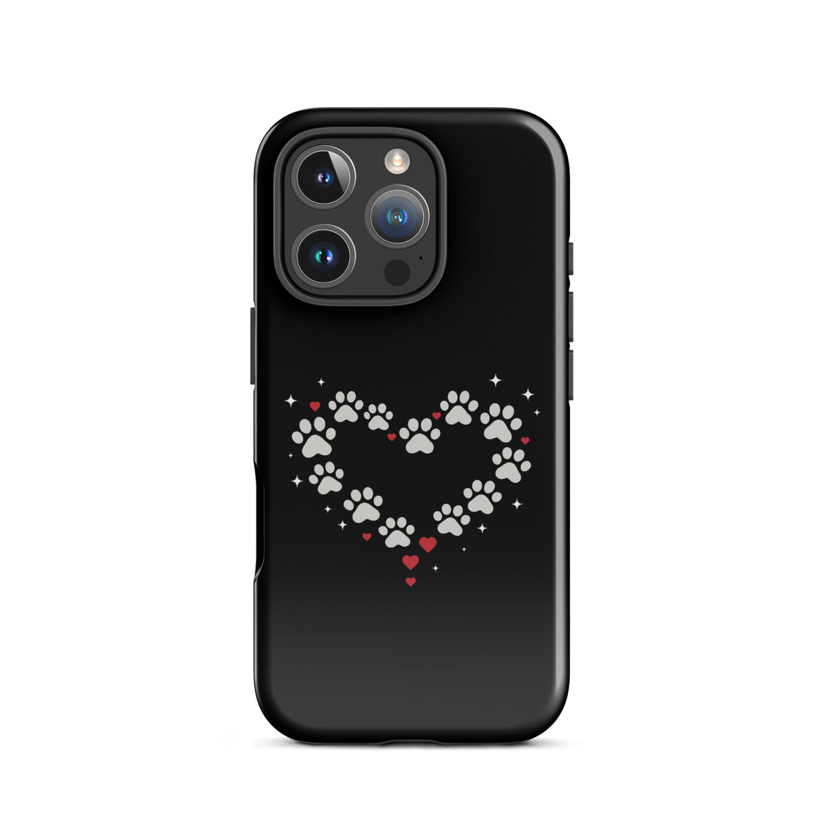 Phone Case for iPhone with paw-print heart design on black background, perfect for pet lovers seeking stylish luxury protection.