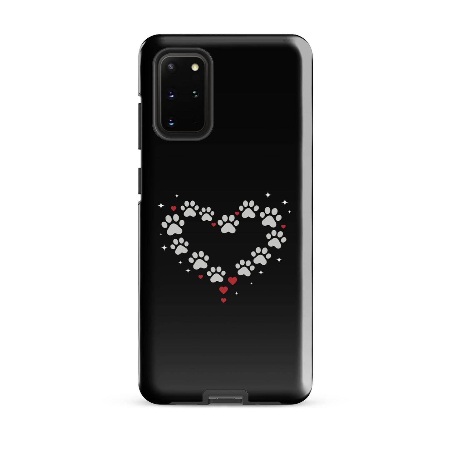 Phone Case for Samsung Galaxy with paw-print heart design on black background