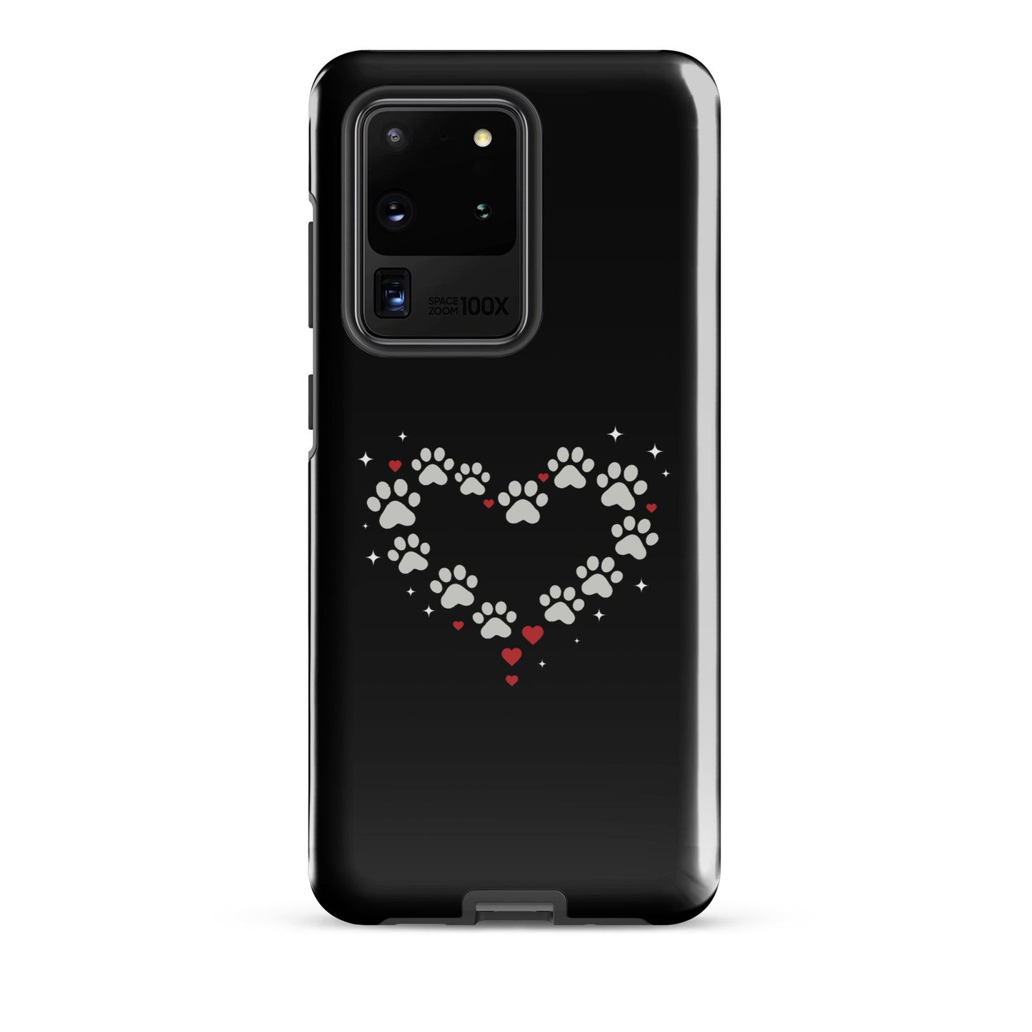 Phone Case for Samsung Galaxy with paw-print heart design on black background