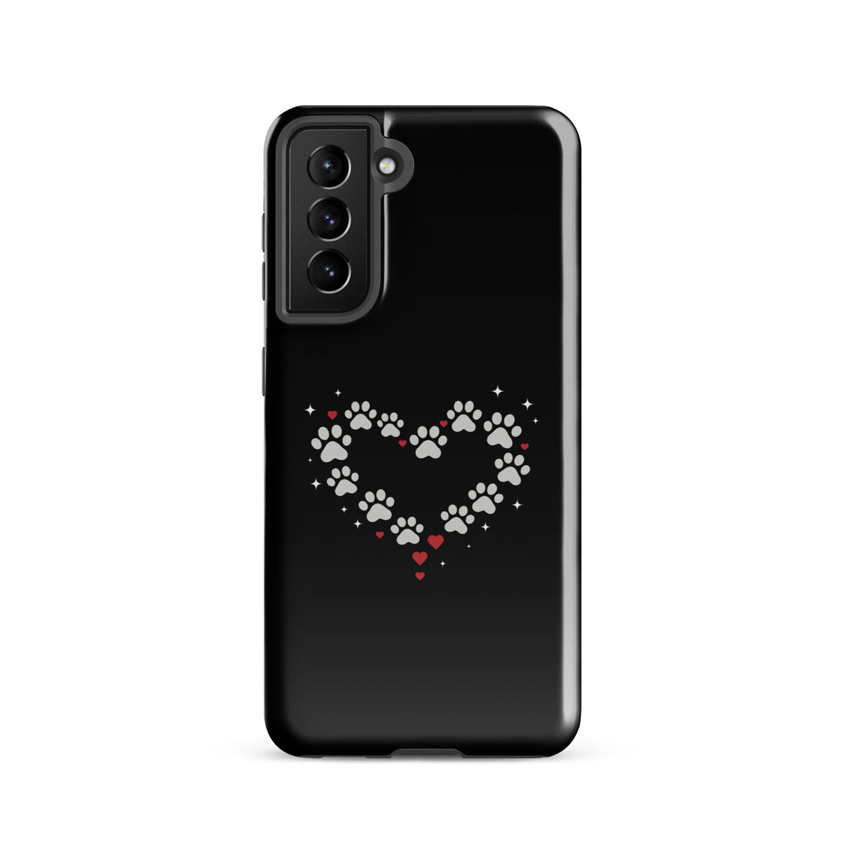 Phone Case with paw-print heart design for Samsung Galaxy in black and gray.