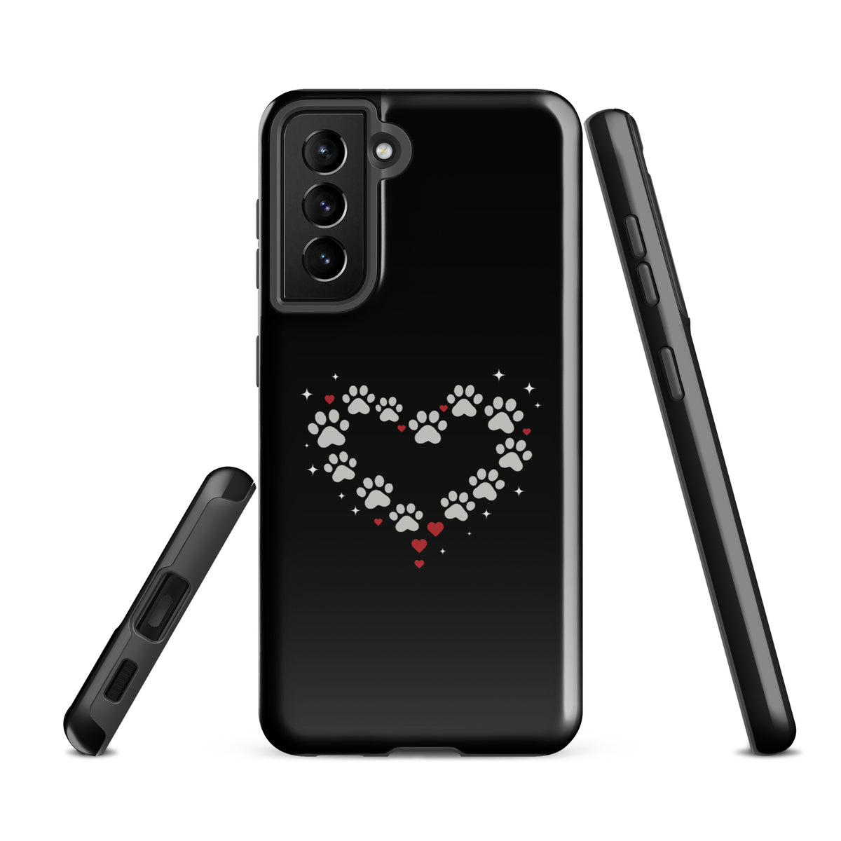 Phone Case for Samsung Galaxy with paw-print heart design on black background