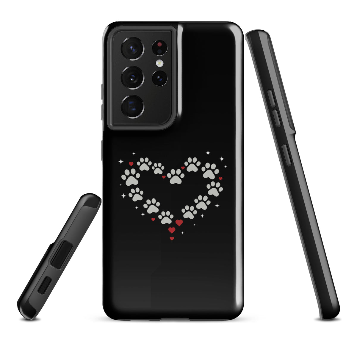 Phone Case for Samsung Galaxy with paw-print heart design on black background