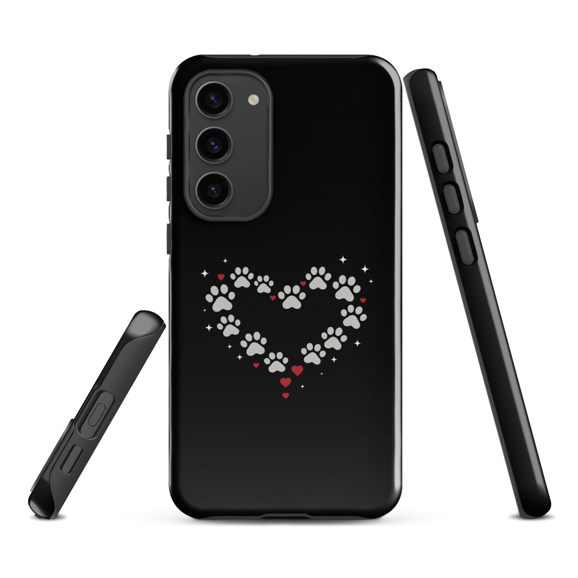Phone Case for Samsung Galaxy with paw-print heart design, black background