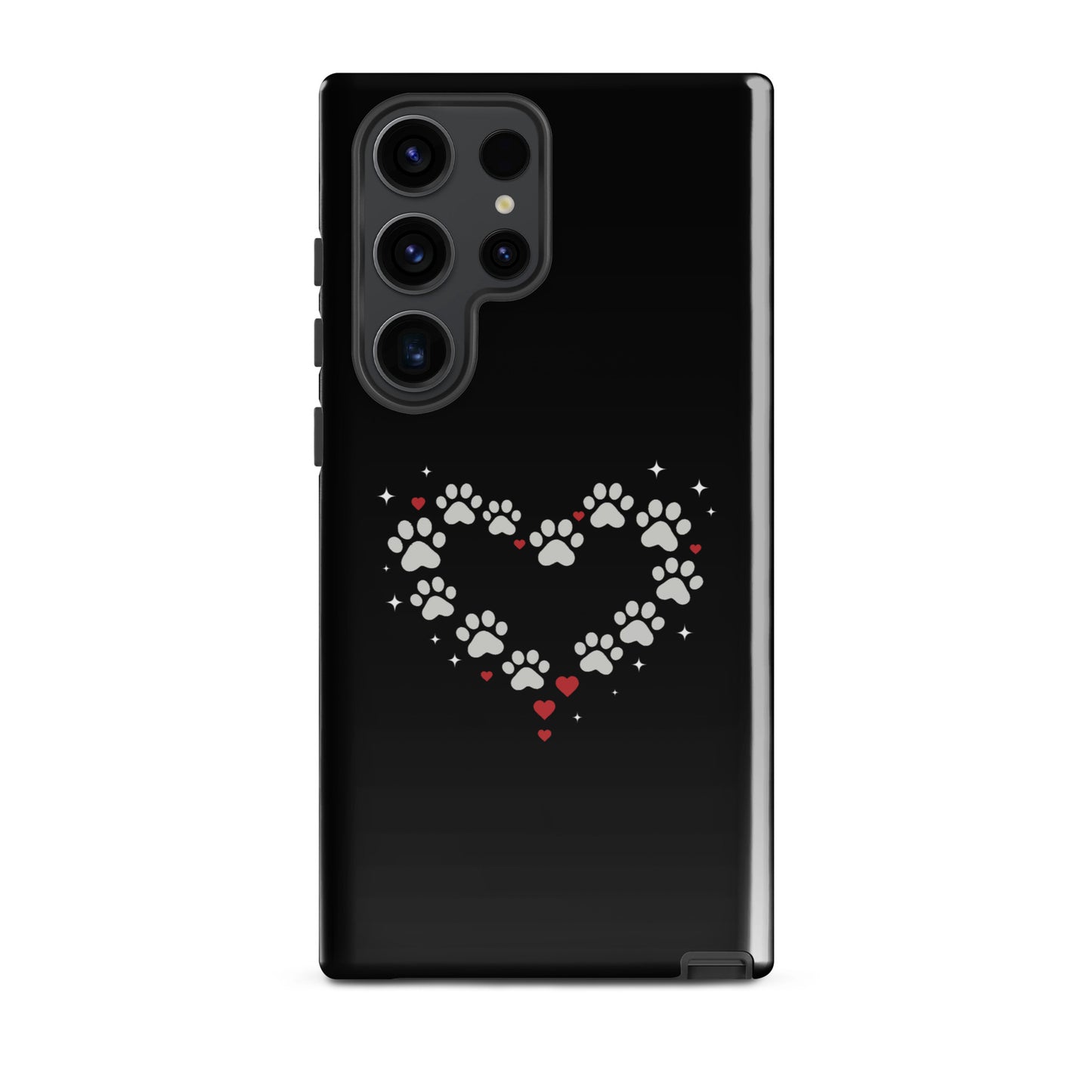 Phone Case for Samsung Galaxy with paw-print heart design on black background