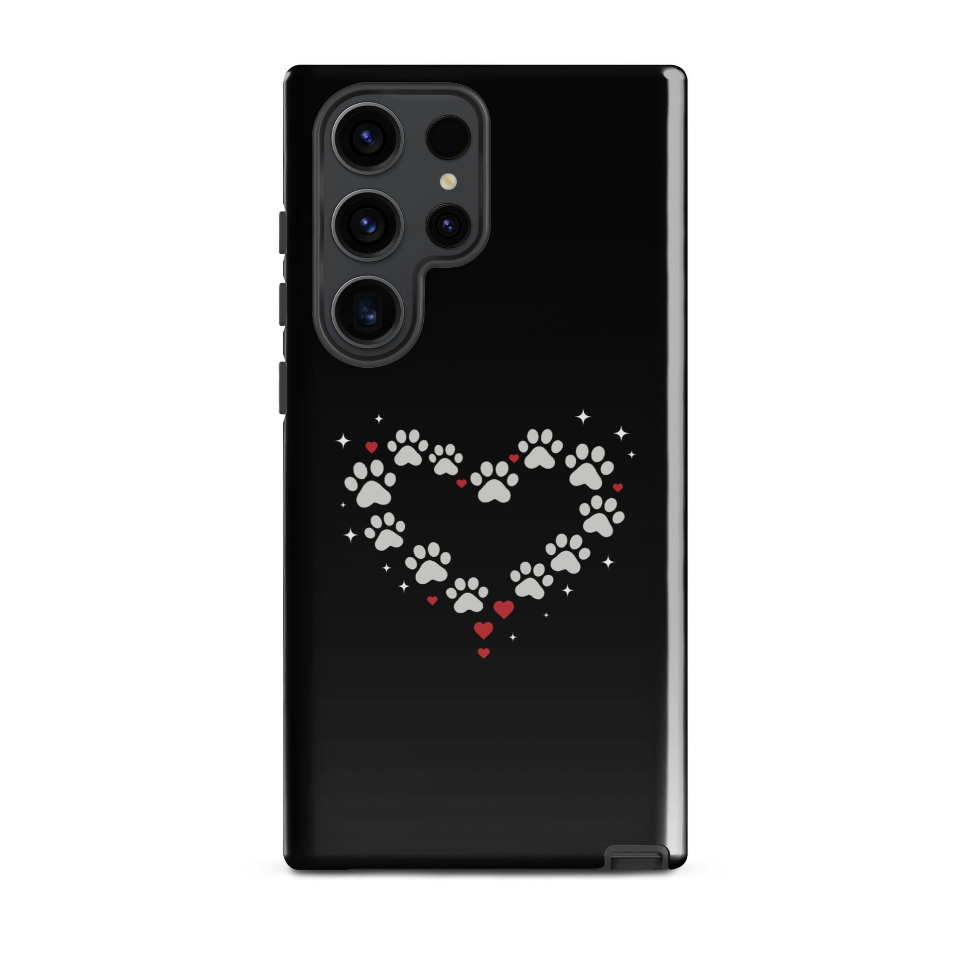 Phone Case for Samsung Galaxy with paw-print heart design on black background