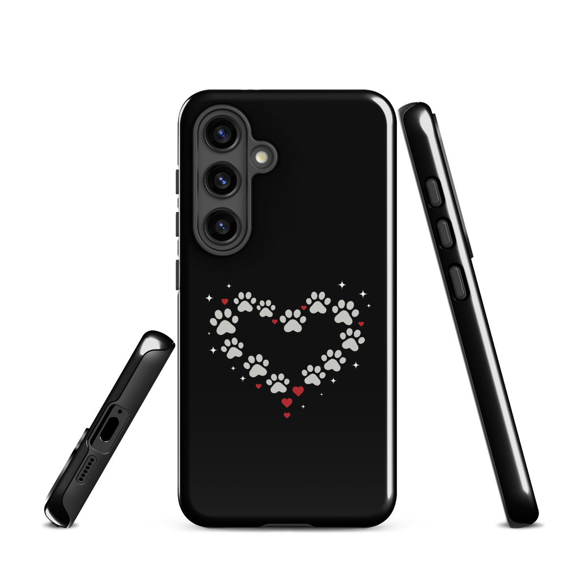 Phone Case for Samsung Galaxy with black paw-print heart design and luxury finish.