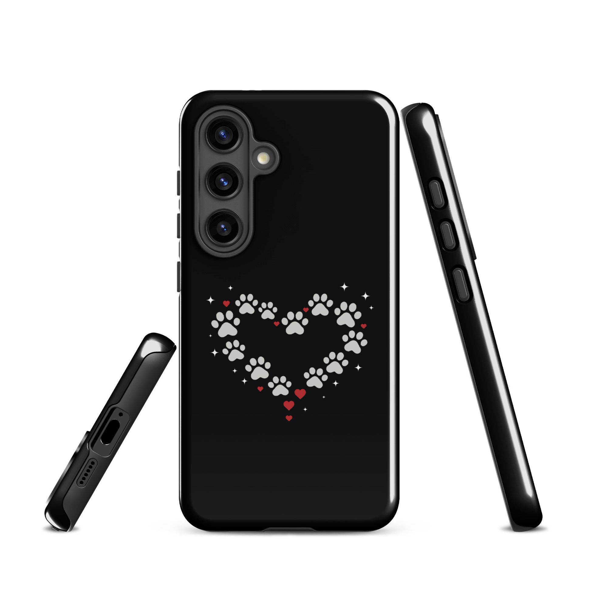 Phone Case for Samsung Galaxy with black paw-print heart design and luxury finish.