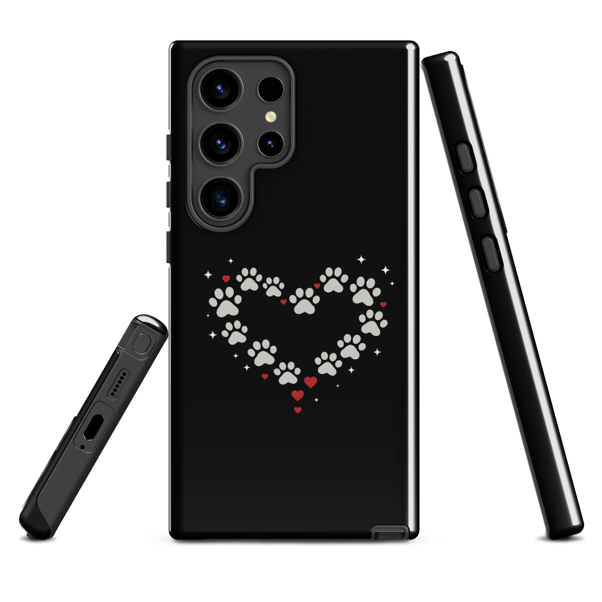 Phone Case for Samsung Galaxy with paw-print heart design on black backdrop