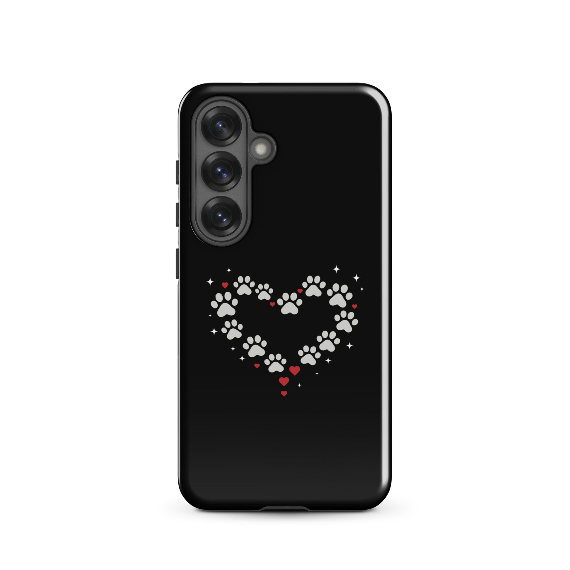 Phone Case for Samsung Galaxy with paw-print heart design and black backdrop, luxury accessory