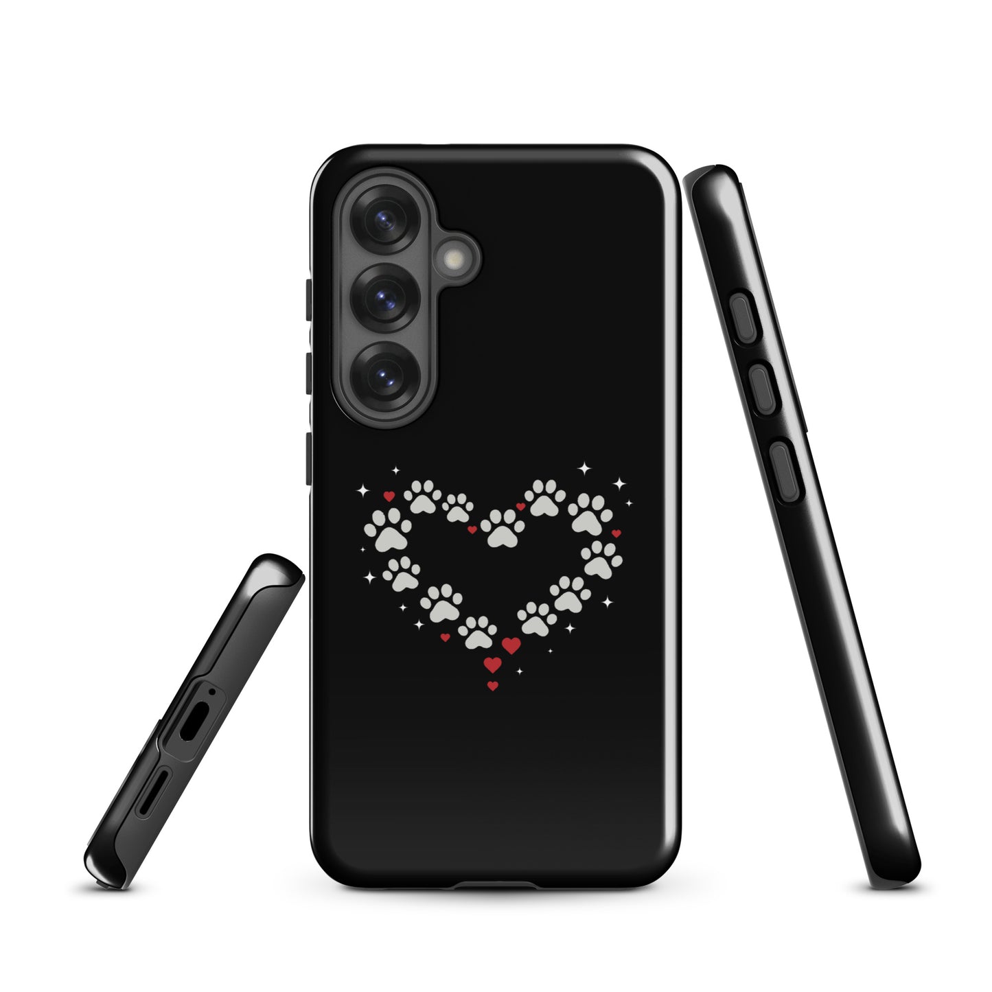 Phone Case for Samsung Galaxy featuring paw-print heart design on black background