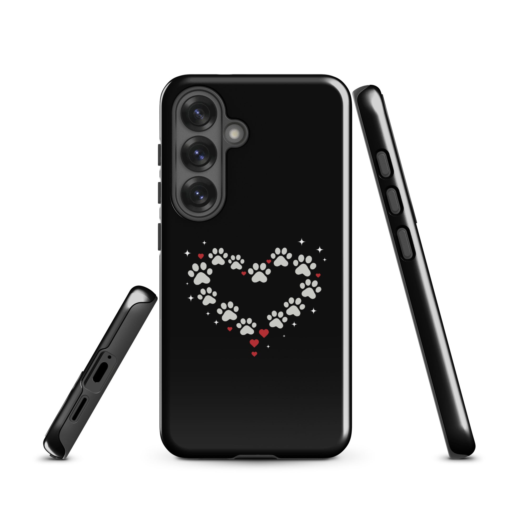 Phone Case for Samsung Galaxy featuring paw-print heart design on black background