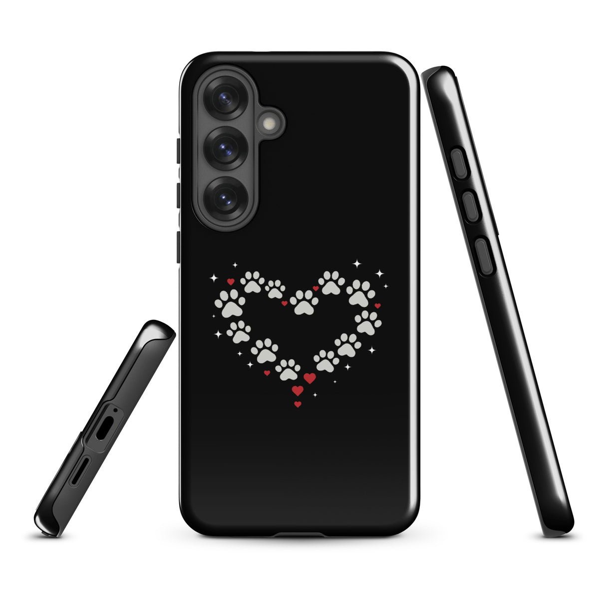 Phone Case for Samsung Galaxy with paw-print heart design on black backdrop