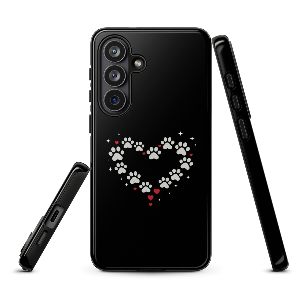 Phone Case for Samsung Galaxy with paw-print heart design on black backdrop