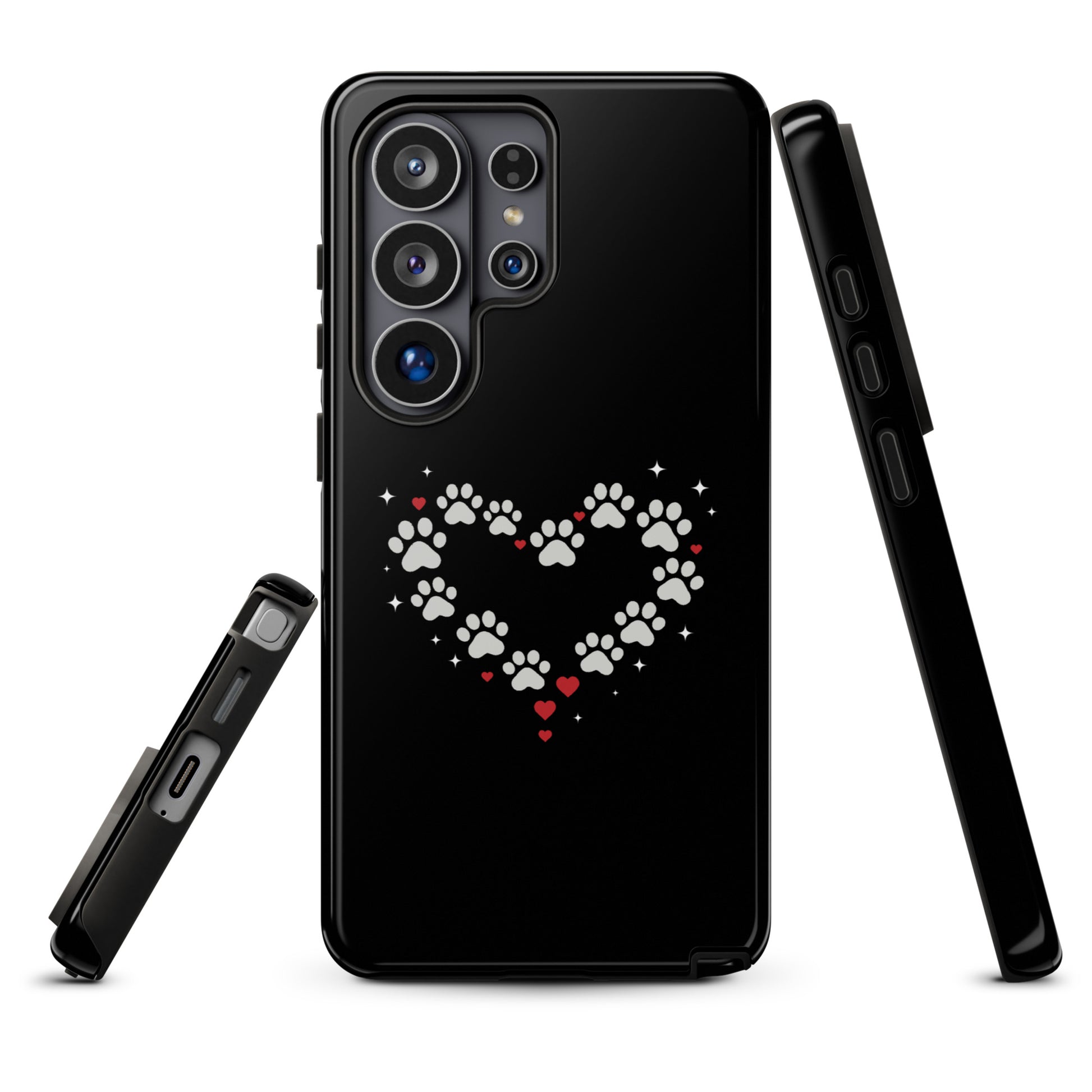 Phone Case for Samsung Galaxy with paw-print heart design on black backdrop
