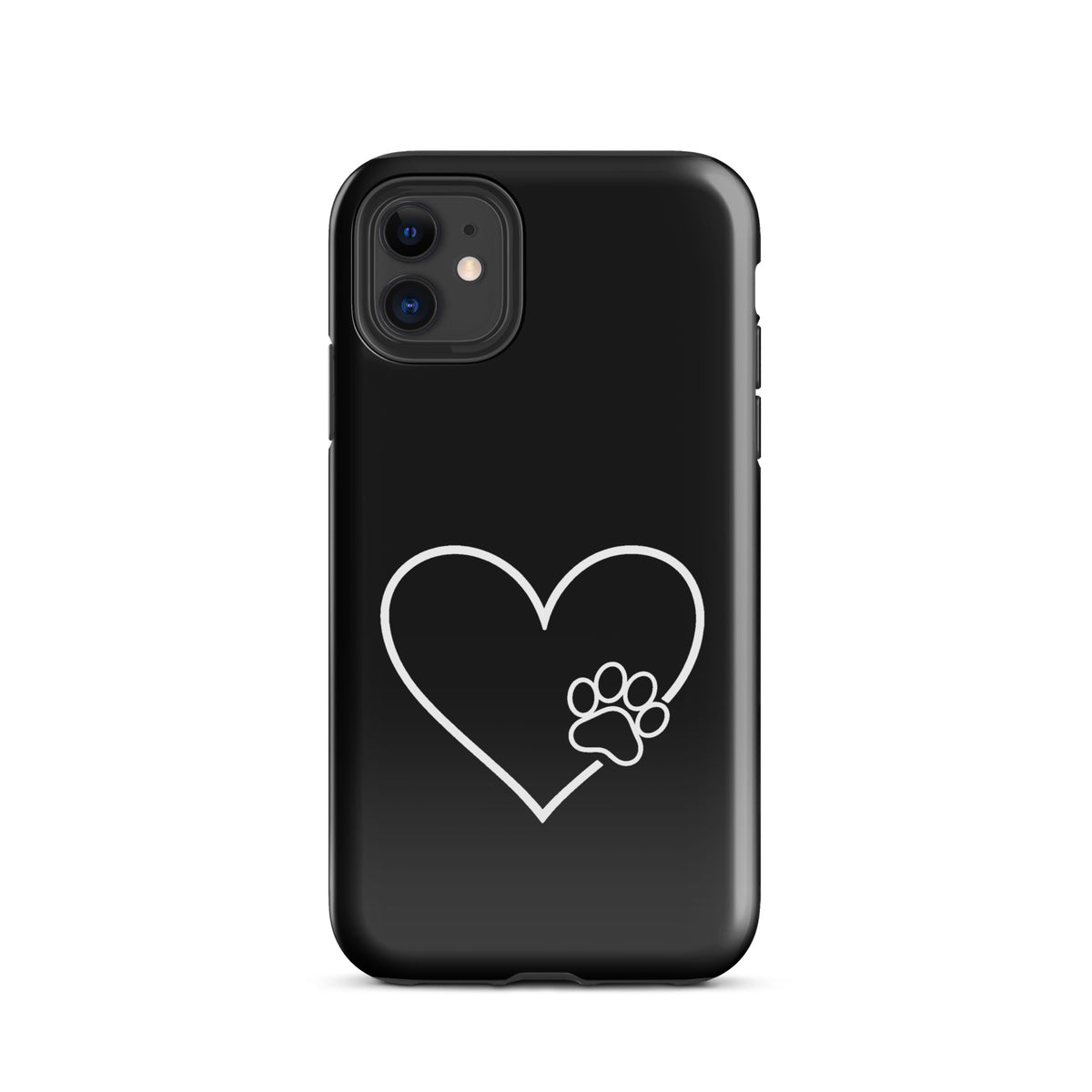 Phone Case for iPhone with white heart and paw print design, perfect for pet lovers seeking stylish protection for their device.
