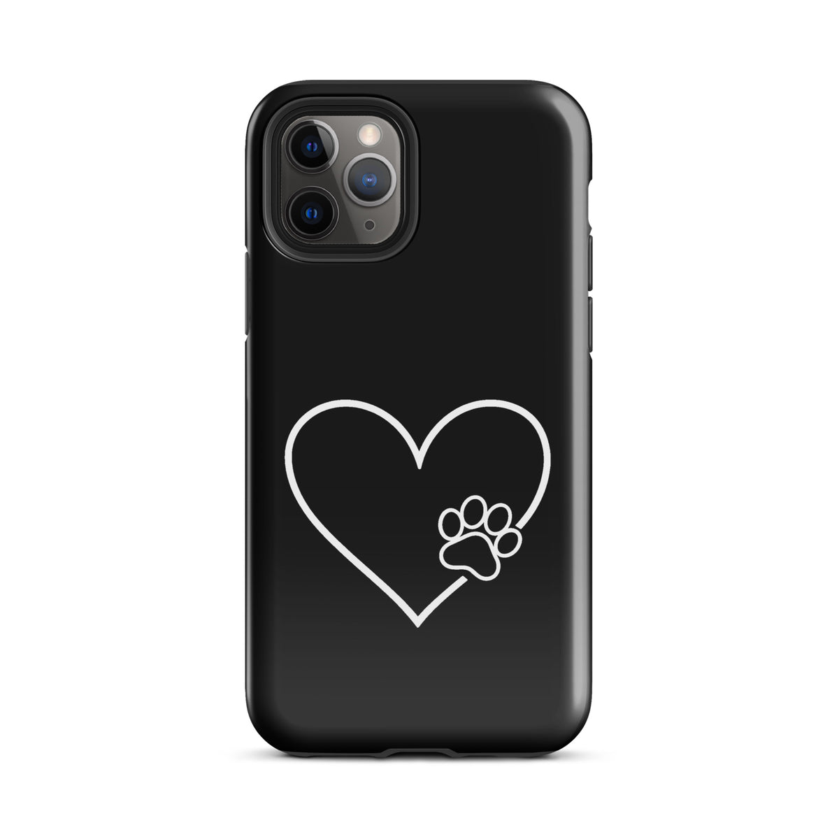 Phone Case featuring elegant heart and paw print design on black, perfect for stylish pet fans and tech lovers seeking premium protection.