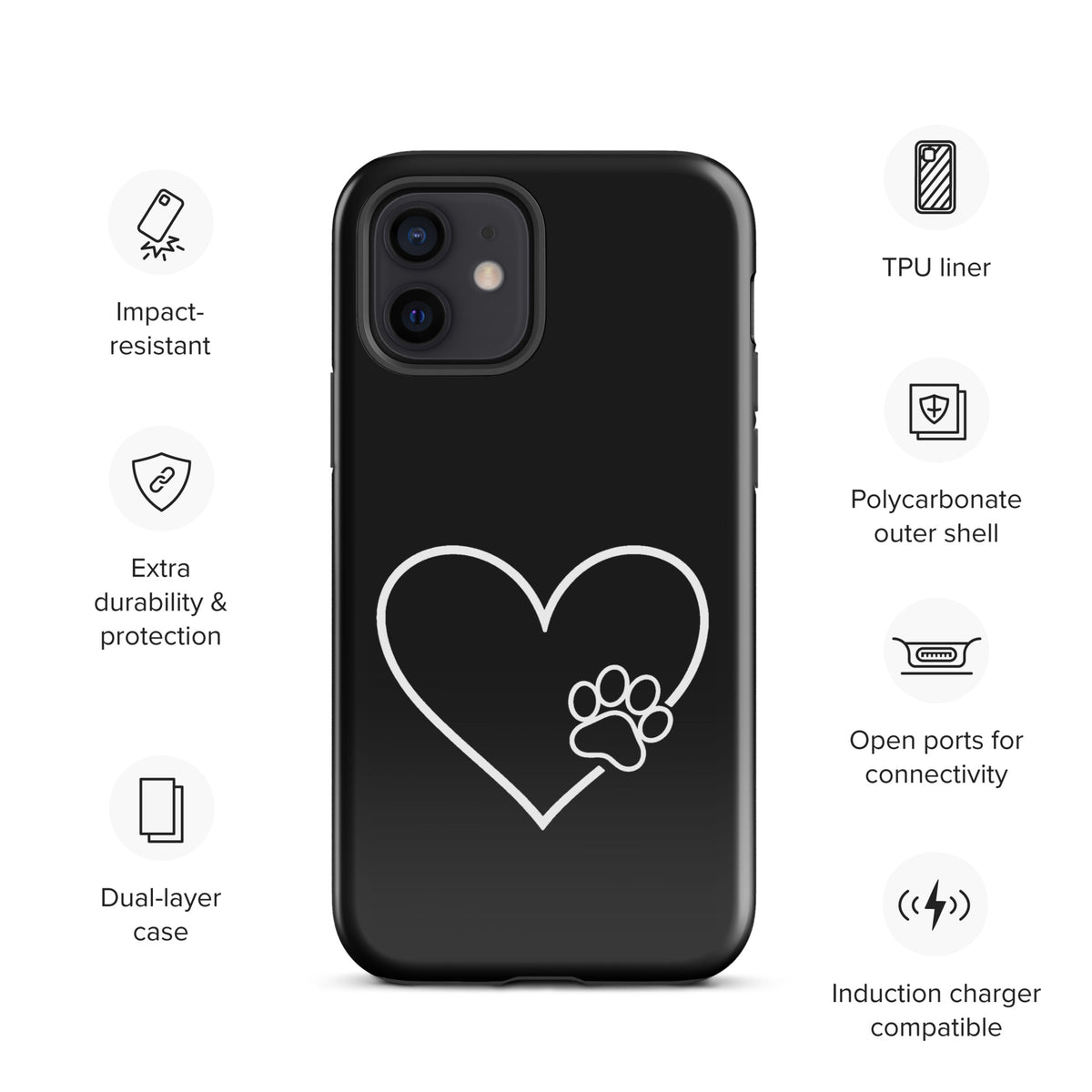 Phone Case for iPhone with elegant heart and paw print design
