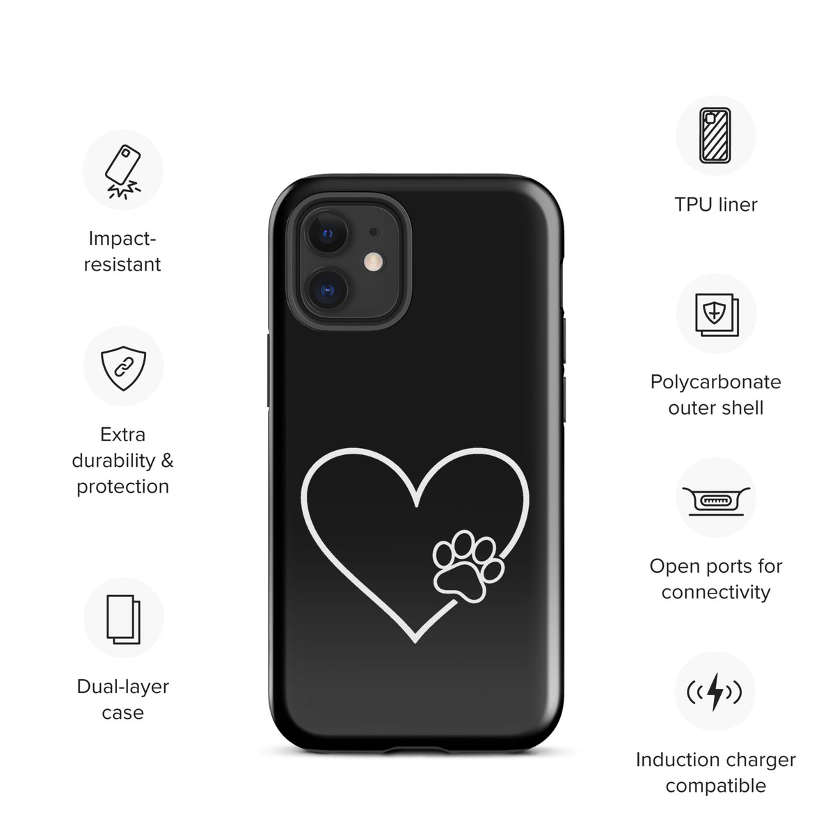 Phone Case for iPhone with heart and paw print design, perfect for pet lovers, offering style and protection.