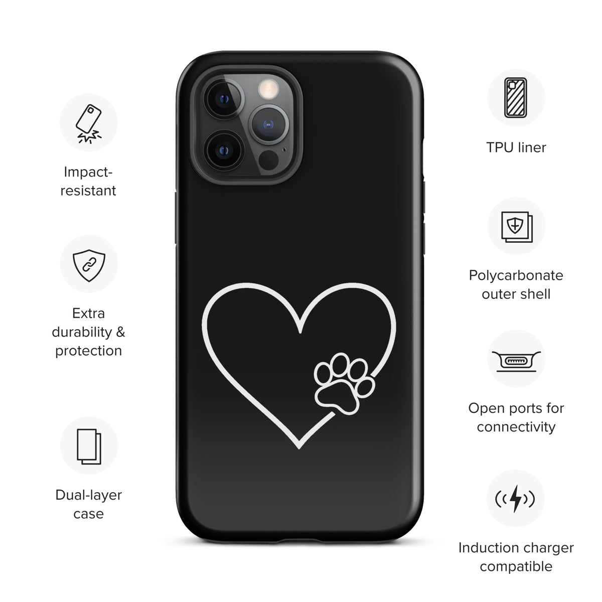 Phone Case for iPhone with heart and paw print design, perfect for pet lovers seeking stylish protection.