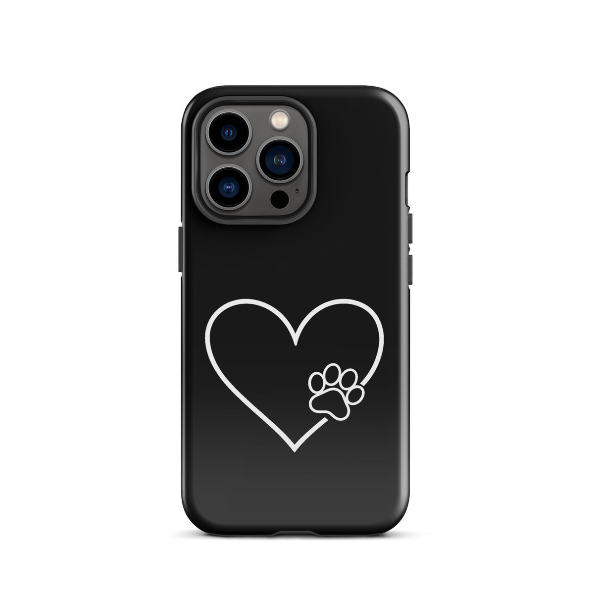 Phone Case for iPhone with white heart and black paw print design, perfect for stylish pet lovers, offering premium protection.